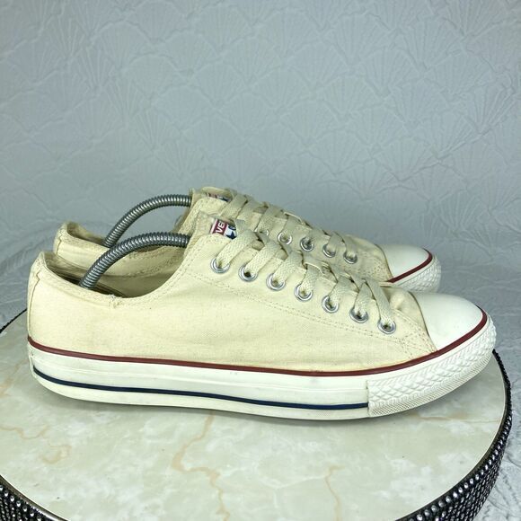 Converse All Star Low Top Sneakers Mens 10.5 Cream Canvas Streetwear Skate Shoes - Picture 2 of 13